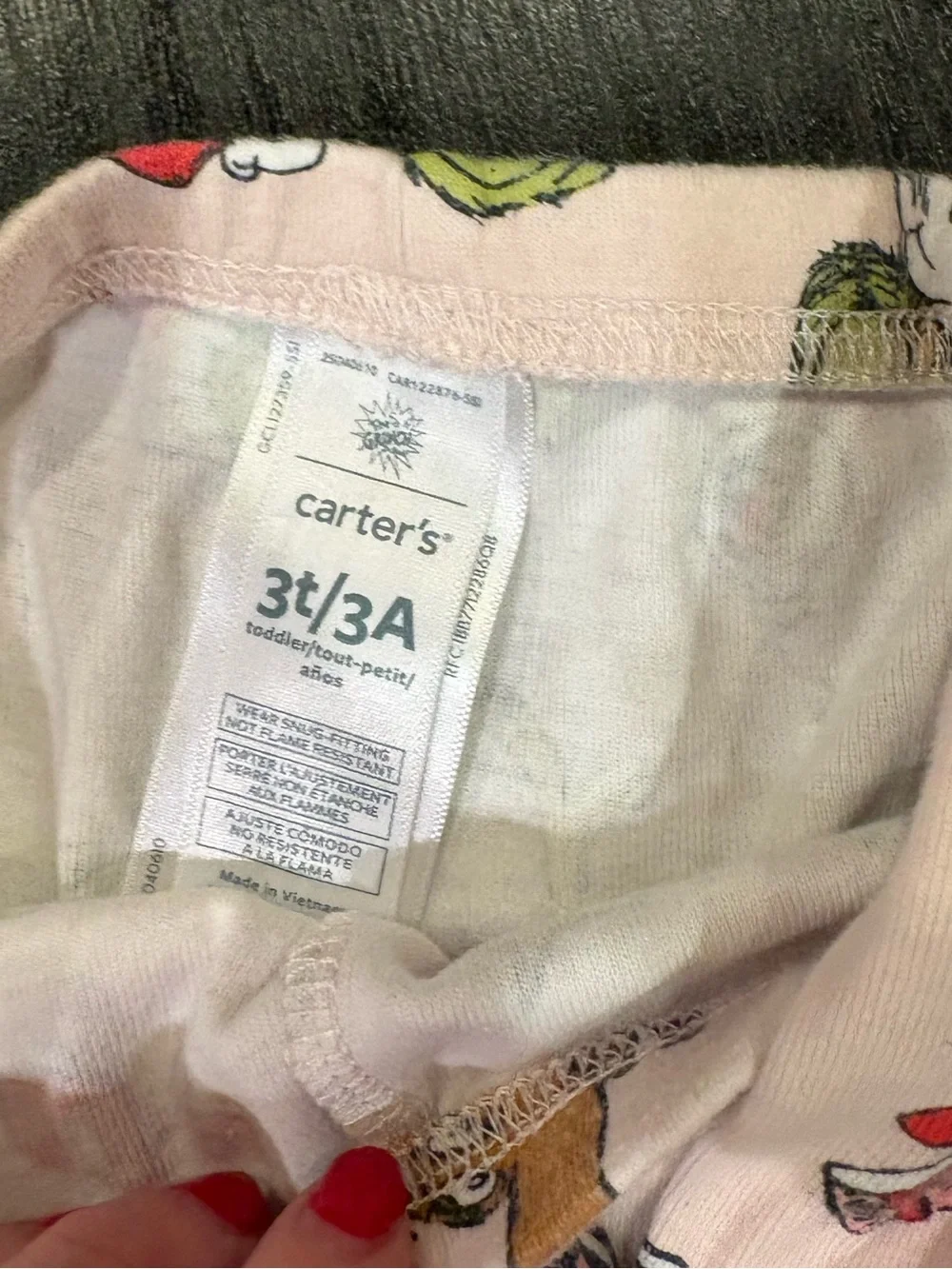 Carter’s Toddler 2-Piece Christmas Grinch Pajamas Size 3T Organic Cotton